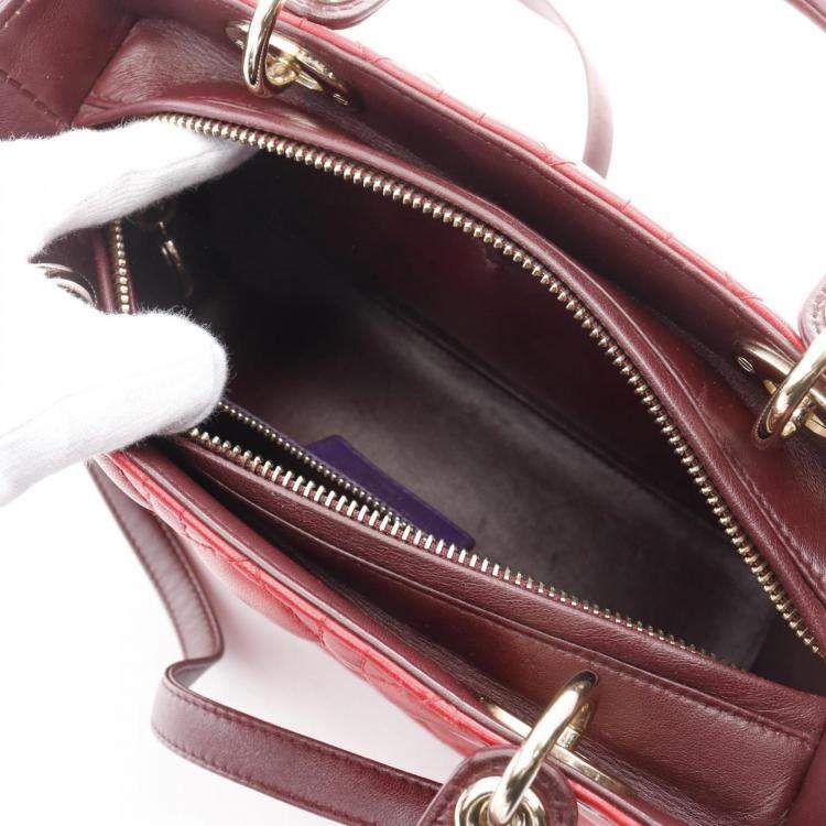 Pre Owned Dior Red Purple Bordeaux Leather Lady Dior Tote Bag