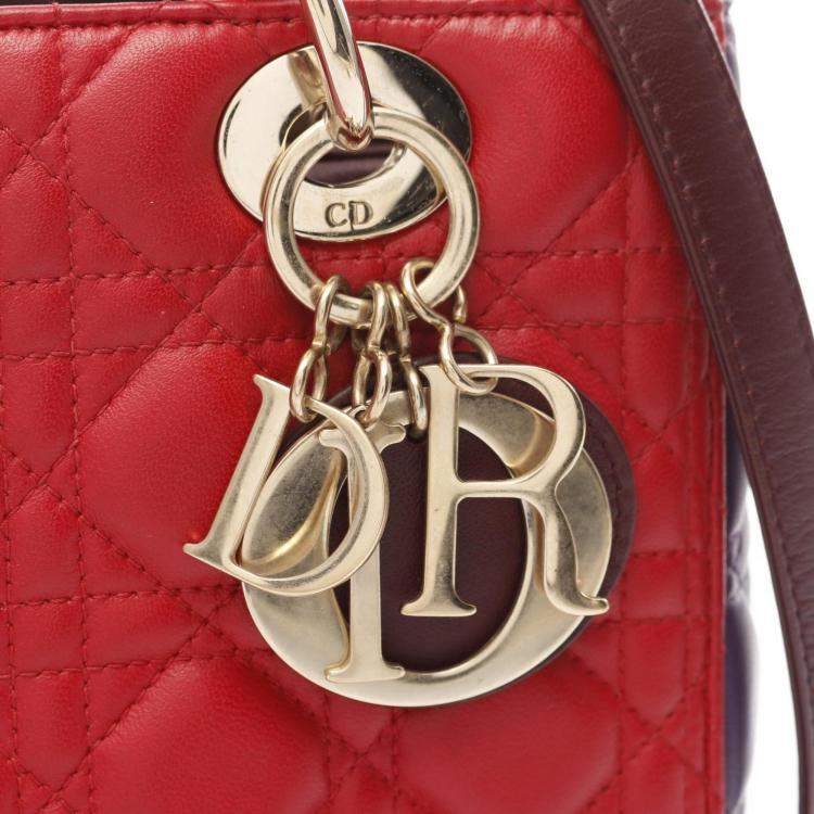 Pre Owned Dior Red Purple Bordeaux Leather Lady Dior Tote Bag