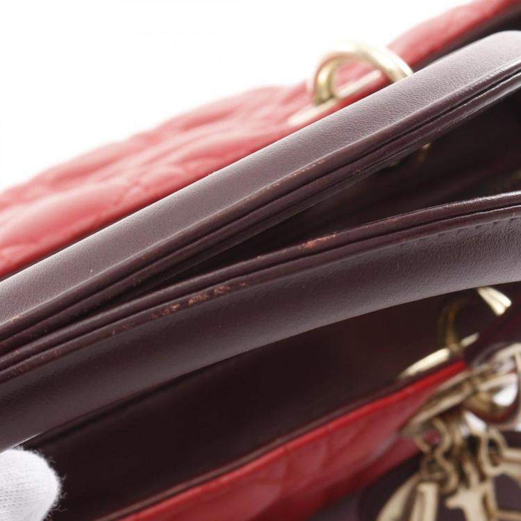 Pre Owned Dior Red Purple Bordeaux Leather Lady Dior Tote Bag