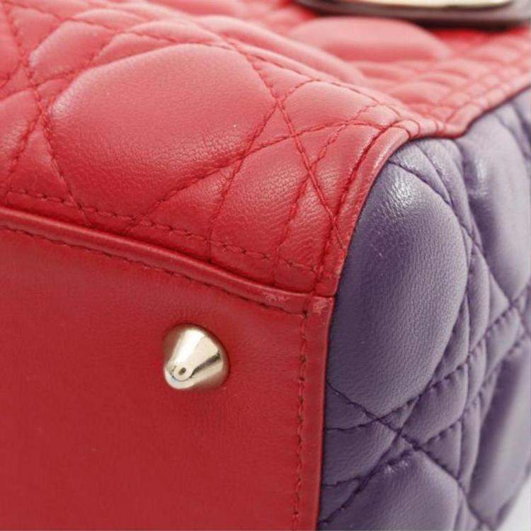 Pre Owned Dior Red Purple Bordeaux Leather Lady Dior Tote Bag