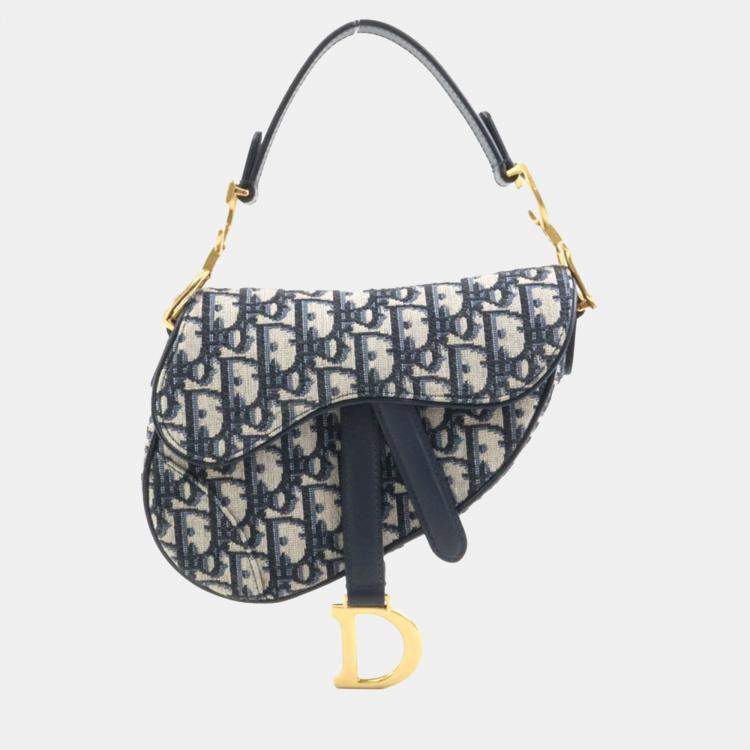 Pre Owned Dior Navy Canvas Saddle Bag