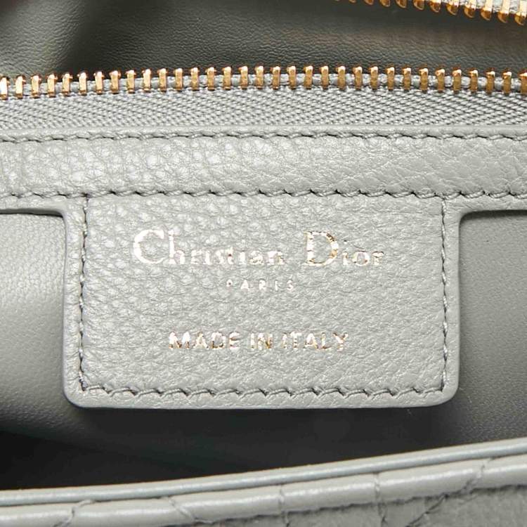 Pre Owned Dior Grey Cannage Leather Medium Caro Shoulder Bag