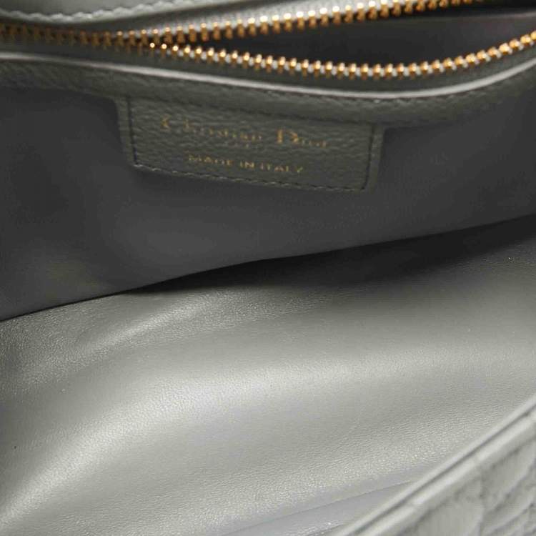 Pre Owned Dior Grey Cannage Leather Medium Caro Shoulder Bag