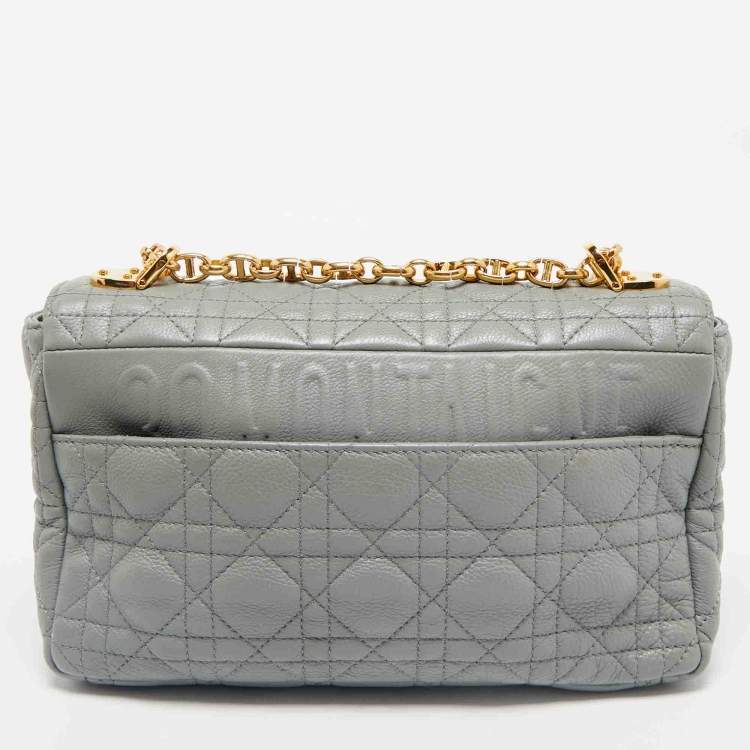 Pre Owned Dior Grey Cannage Leather Medium Caro Shoulder Bag