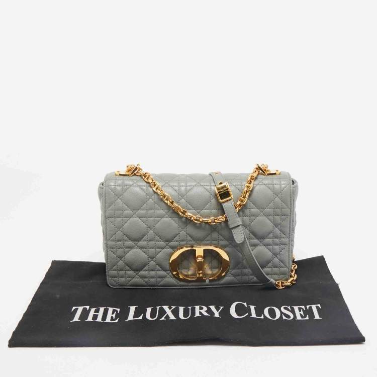 Pre Owned Dior Grey Cannage Leather Medium Caro Shoulder Bag