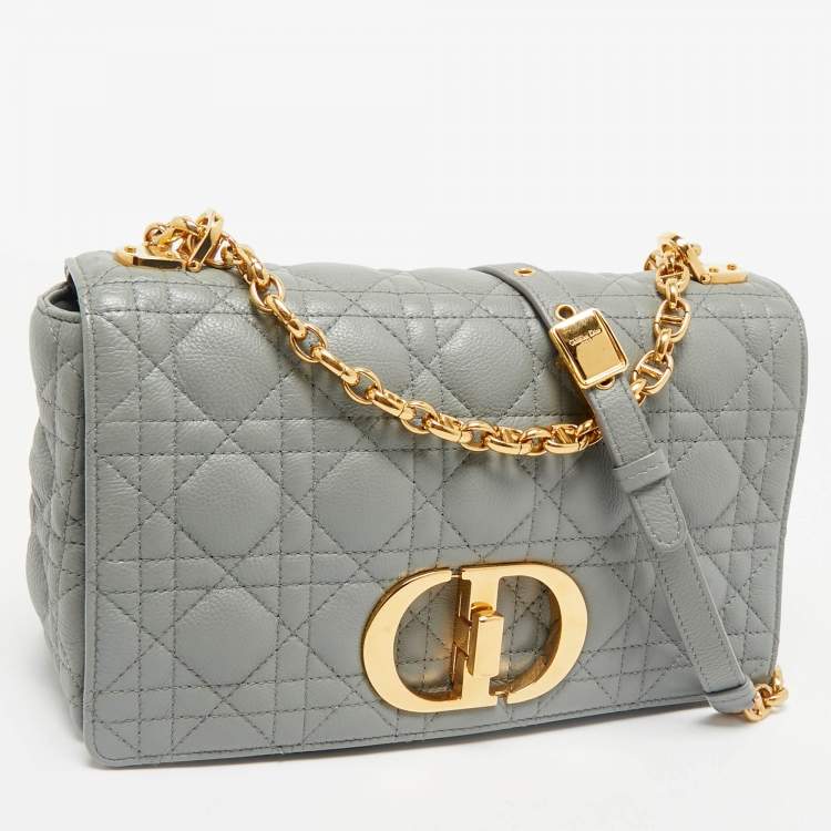 Pre Owned Dior Grey Cannage Leather Medium Caro Shoulder Bag