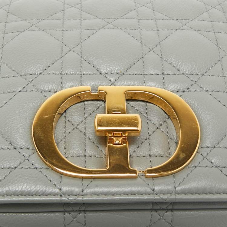 Pre Owned Dior Grey Cannage Leather Medium Caro Shoulder Bag