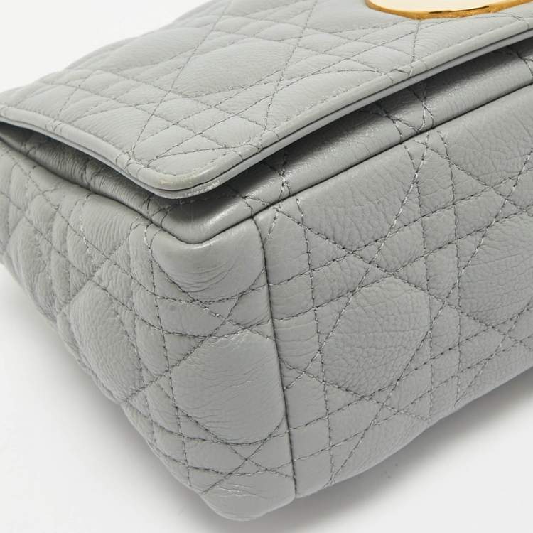 Pre Owned Dior Grey Cannage Leather Medium Caro Shoulder Bag