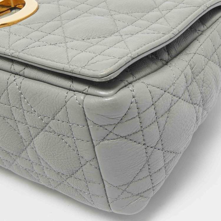 Pre Owned Dior Grey Cannage Leather Medium Caro Shoulder Bag