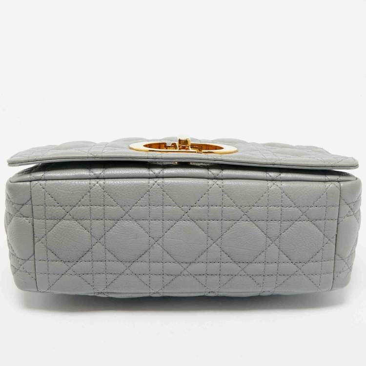 Pre Owned Dior Grey Cannage Leather Medium Caro Shoulder Bag