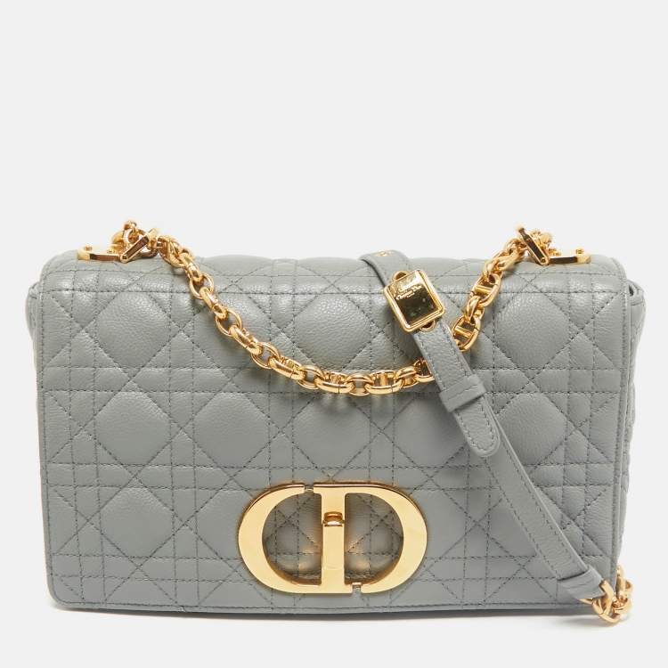Pre Owned Dior Grey Cannage Leather Medium Caro Shoulder Bag