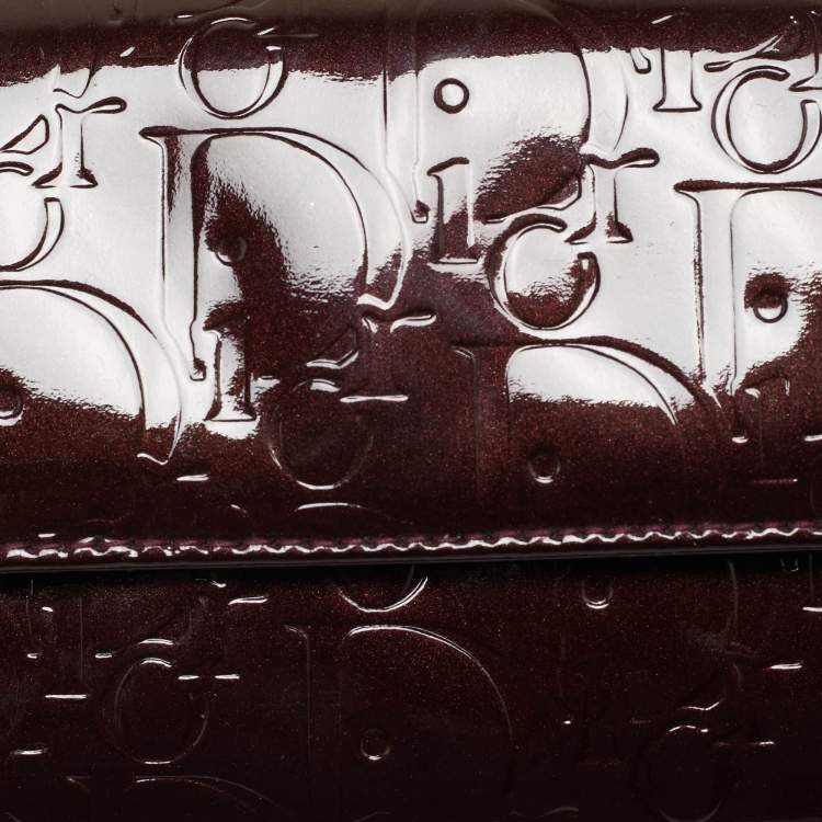 Pre Owned Dior Burgundy Oblique Patent Leather Wallet On Chain