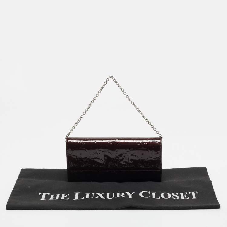 Pre Owned Dior Burgundy Oblique Patent Leather Wallet On Chain