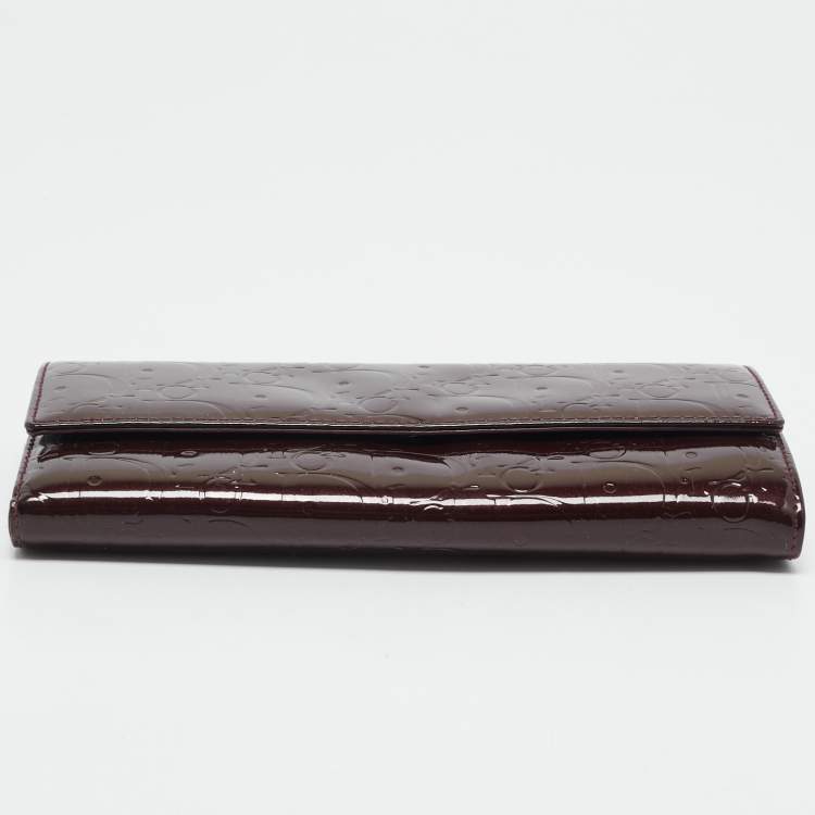 Pre Owned Dior Burgundy Oblique Patent Leather Wallet On Chain
