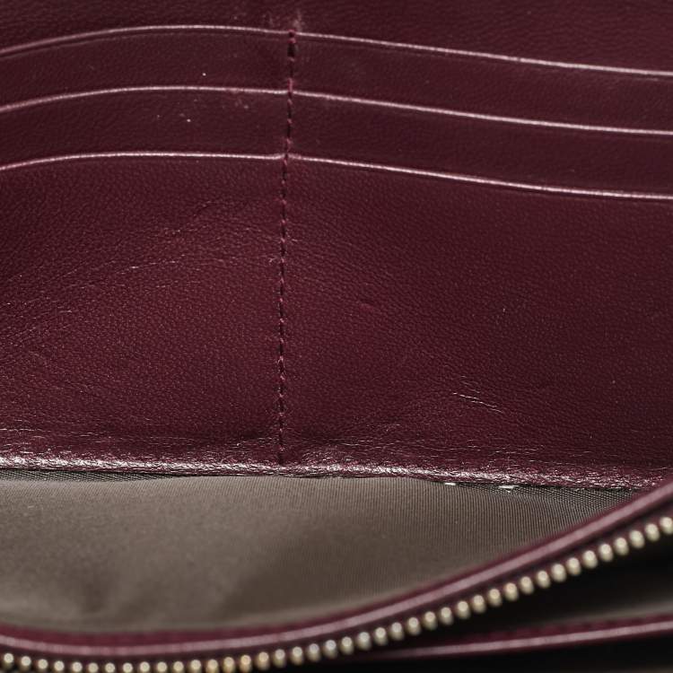 Pre Owned Dior Burgundy Oblique Patent Leather Wallet On Chain