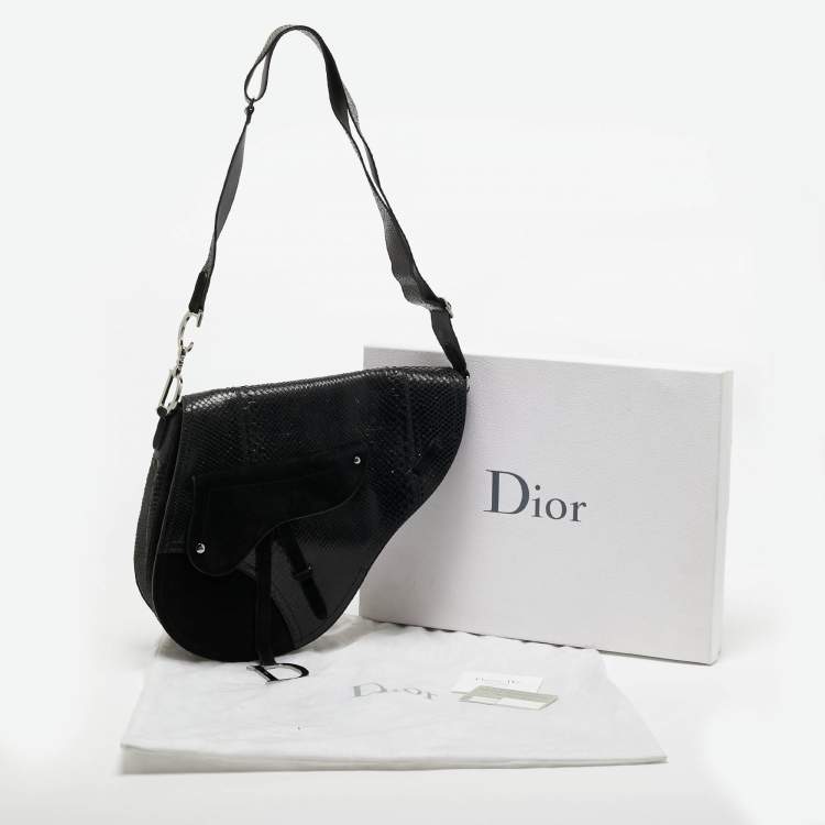 Pre Owned Dior Black Python and Suede Vintage Saddle Bag