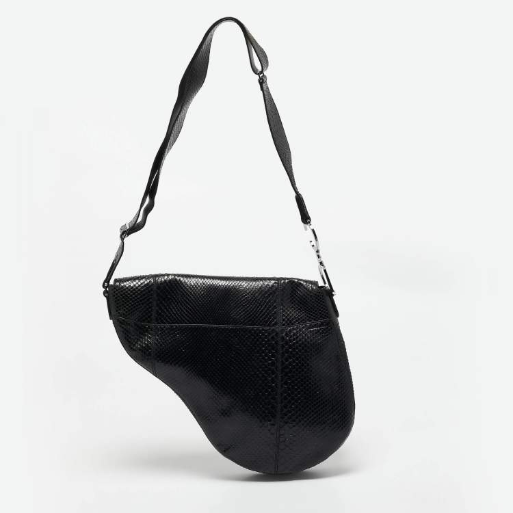 Pre Owned Dior Black Python and Suede Vintage Saddle Bag