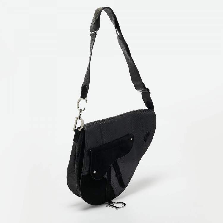 Pre Owned Dior Black Python and Suede Vintage Saddle Bag