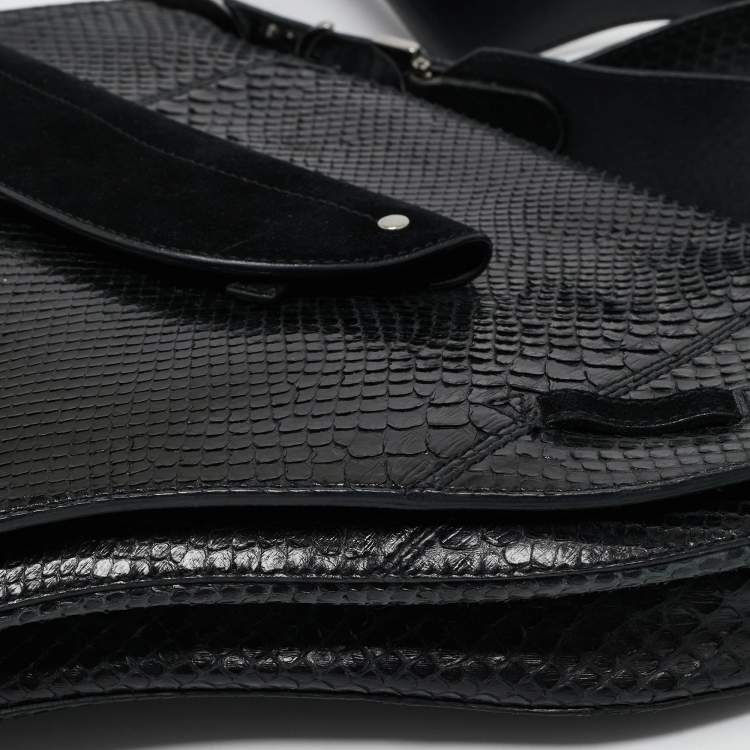 Pre Owned Dior Black Python and Suede Vintage Saddle Bag