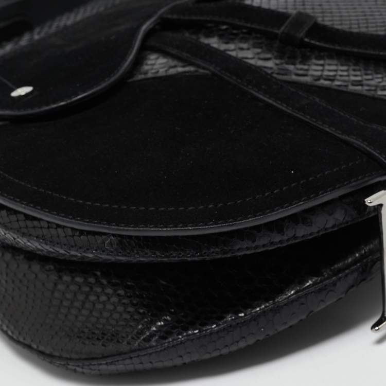 Pre Owned Dior Black Python and Suede Vintage Saddle Bag