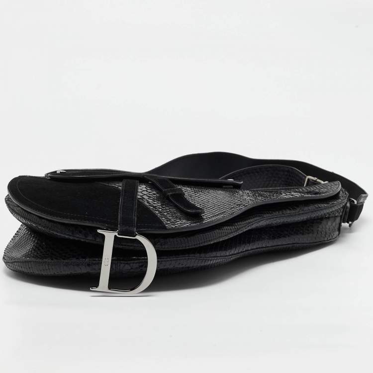 Pre Owned Dior Black Python and Suede Vintage Saddle Bag