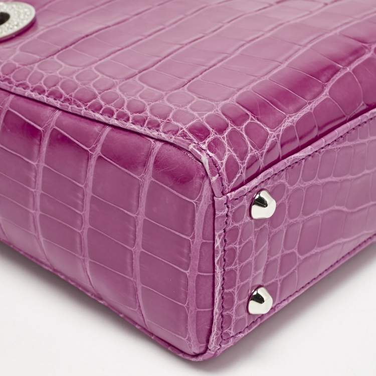 Pre Owned Dior Pink Alligator Swarovski Crystal Mini Lady Dior Tote