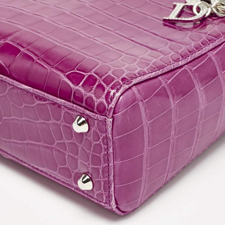 Pre Owned Dior Pink Alligator Swarovski Crystal Mini Lady Dior Tote