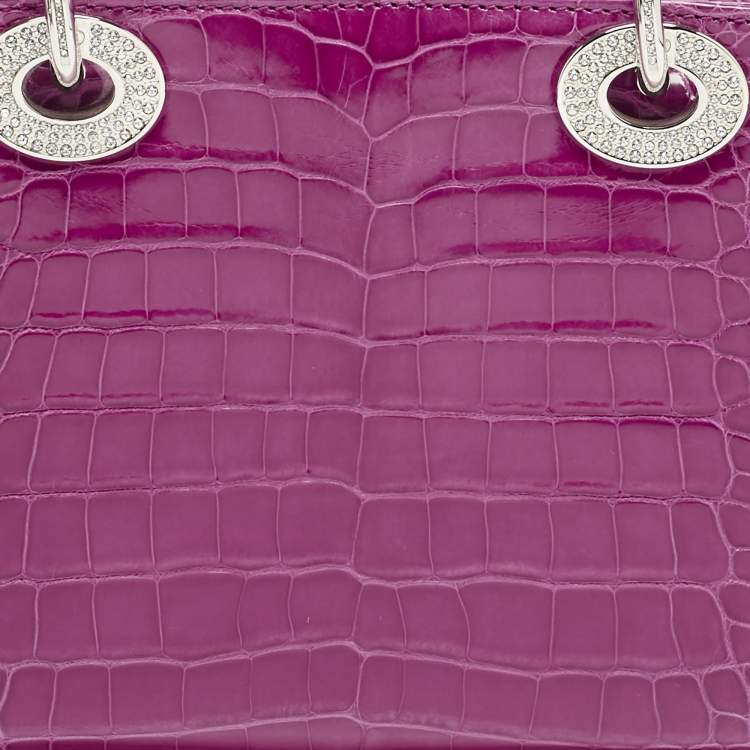 Pre Owned Dior Pink Alligator Swarovski Crystal Mini Lady Dior Tote