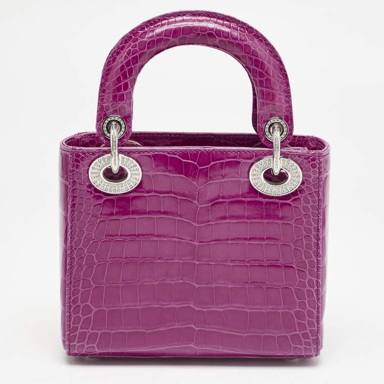 Pre Owned Dior Pink Alligator Swarovski Crystal Mini Lady Dior Tote