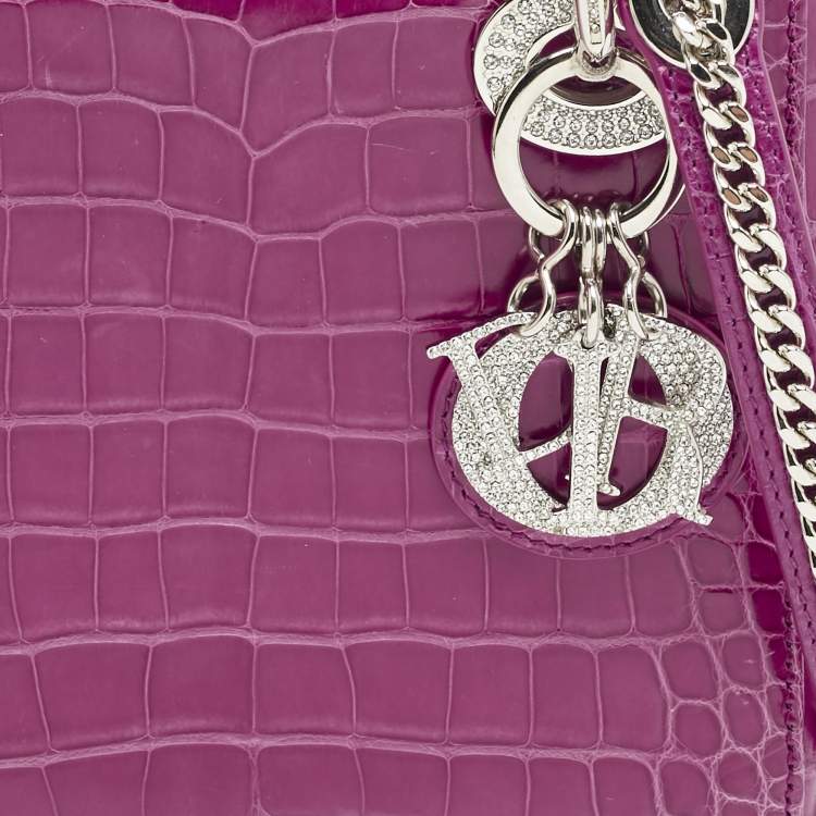 Pre Owned Dior Pink Alligator Swarovski Crystal Mini Lady Dior Tote