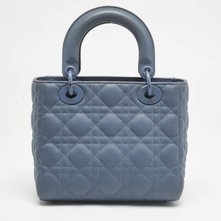 Pre Owned Dior Blue Ultramatte Cannage Leather Small Lady Dior Tote