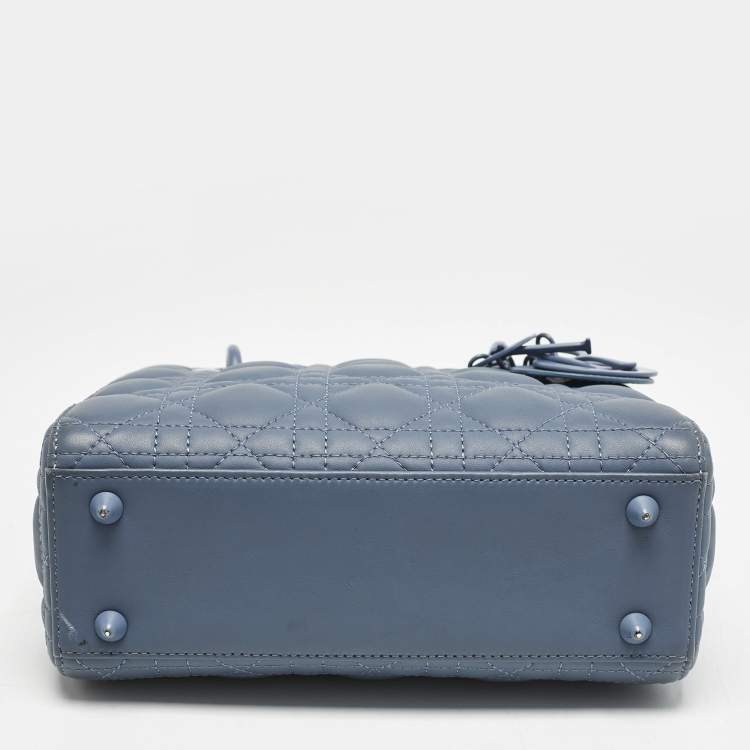 Pre Owned Dior Blue Ultramatte Cannage Leather Small Lady Dior Tote