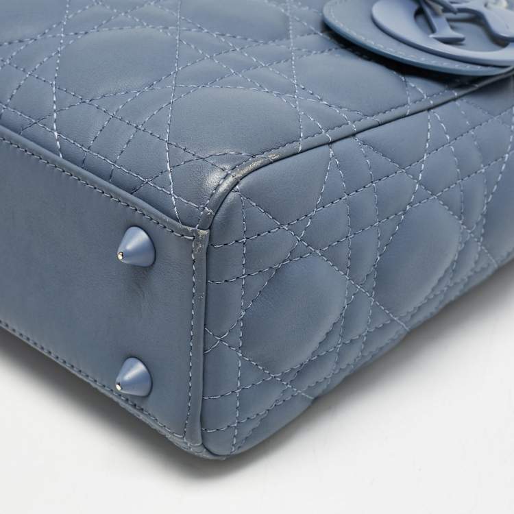 Pre Owned Dior Blue Ultramatte Cannage Leather Small Lady Dior Tote