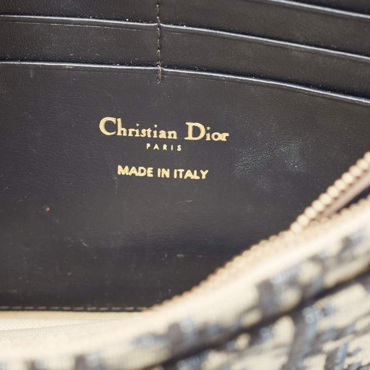 Pre Owned Dior Navy Blue/Beige Oblique Canvas Saddle Chain Pouch