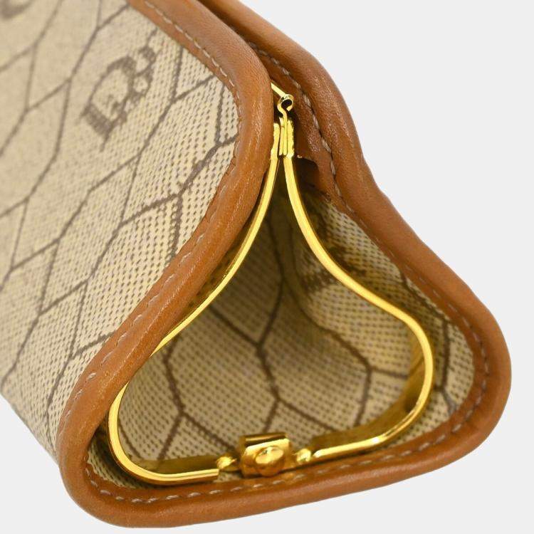 مملوكة مسبقًا Christian Dior Beige/Brown Honeycomb Pattern Coin Case Wallet