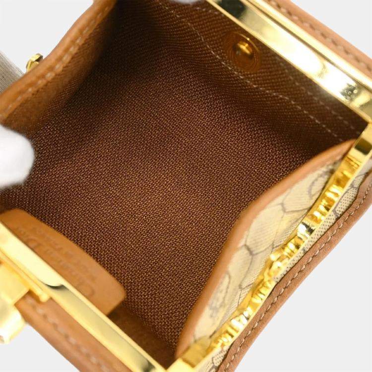 مملوكة مسبقًا Christian Dior Beige/Brown Honeycomb Pattern Coin Case Wallet