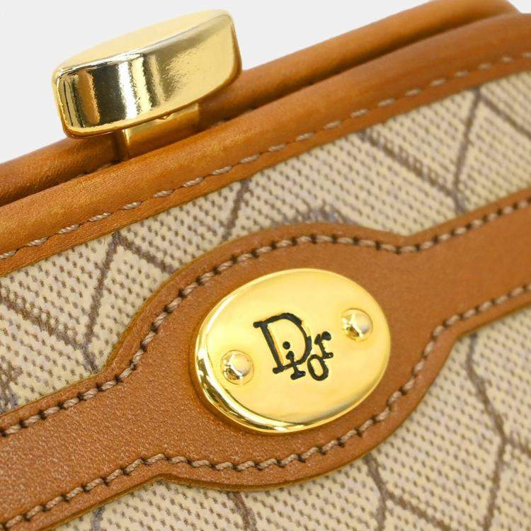 مملوكة مسبقًا Christian Dior Beige/Brown Honeycomb Pattern Coin Case Wallet