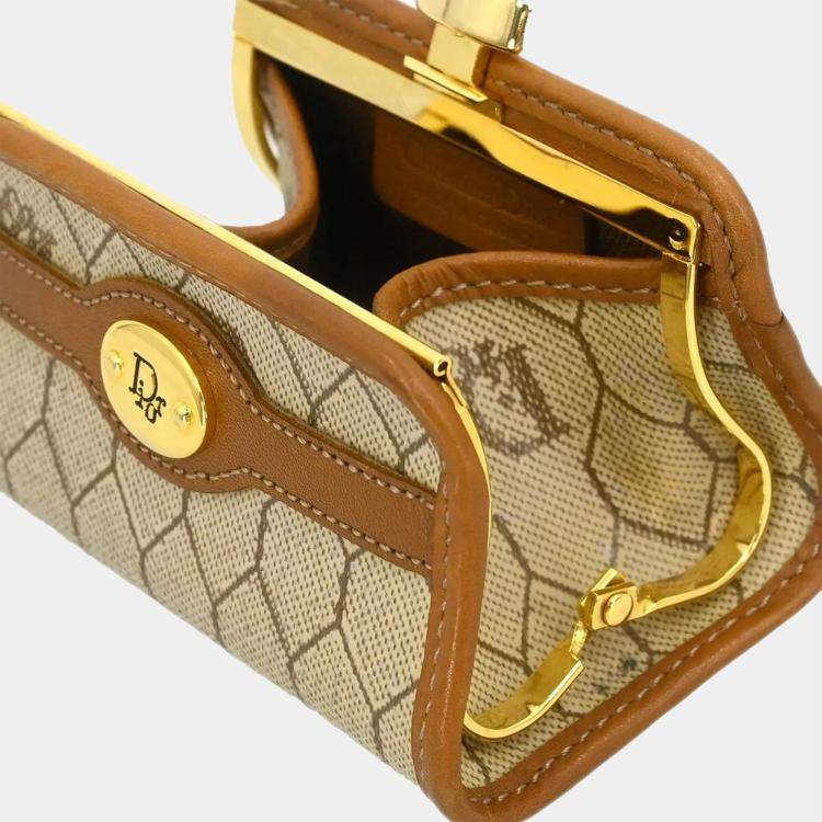 مملوكة مسبقًا Christian Dior Beige/Brown Honeycomb Pattern Coin Case Wallet