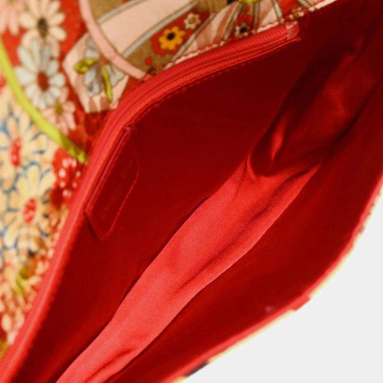 Pre Owned Christian Dior Multicolor Silk Embroidered Saddle Clutch