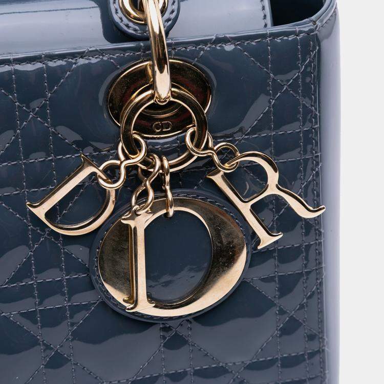 Pre Owned Dior Blue Medium Patent Cannage Lady Dior