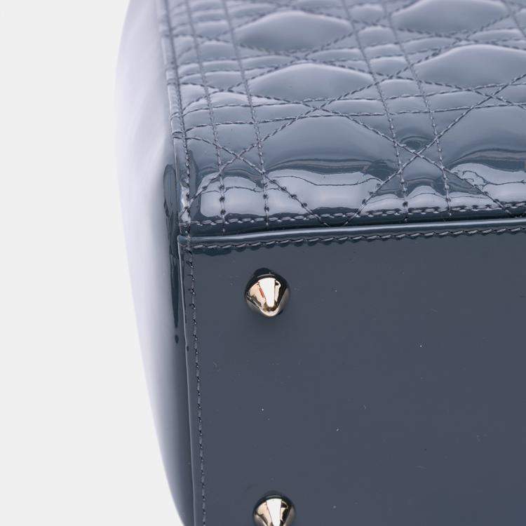 Pre Owned Dior Blue Medium Patent Cannage Lady Dior