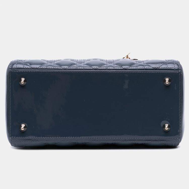 Pre Owned Dior Blue Medium Patent Cannage Lady Dior