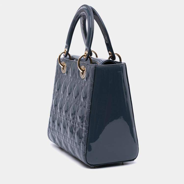 Pre Owned Dior Blue Medium Patent Cannage Lady Dior