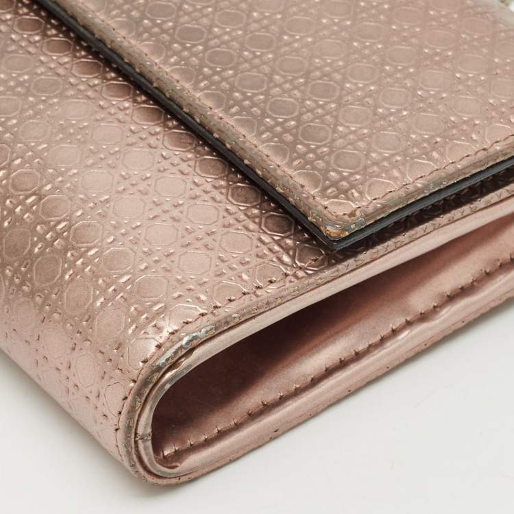 Pre Owned Dior Rose Gold Microcannage Patent Leather Lady Dior Croisiere Wallet On Chain