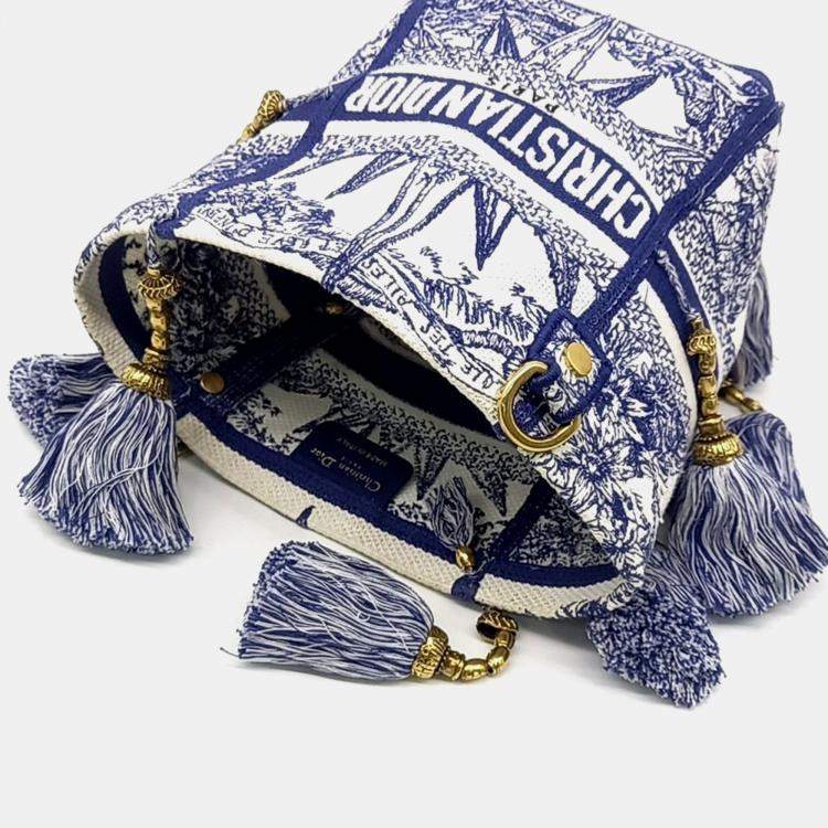 Pre Owned Dior Blue White Canvas D-BUBBLE Bucket Bag Small