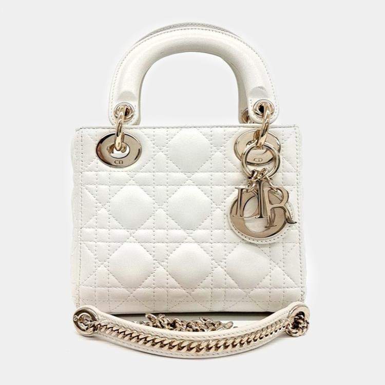 Pre Owned Dior White Leather Cannage Lady Bag Mini