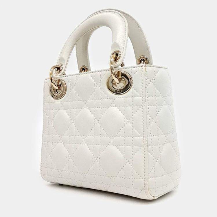 Pre Owned Dior White Leather Cannage Lady Bag Mini