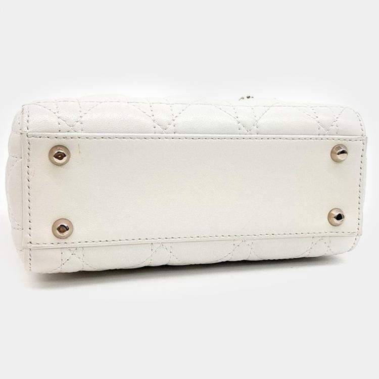 Pre Owned Dior White Leather Cannage Lady Bag Mini