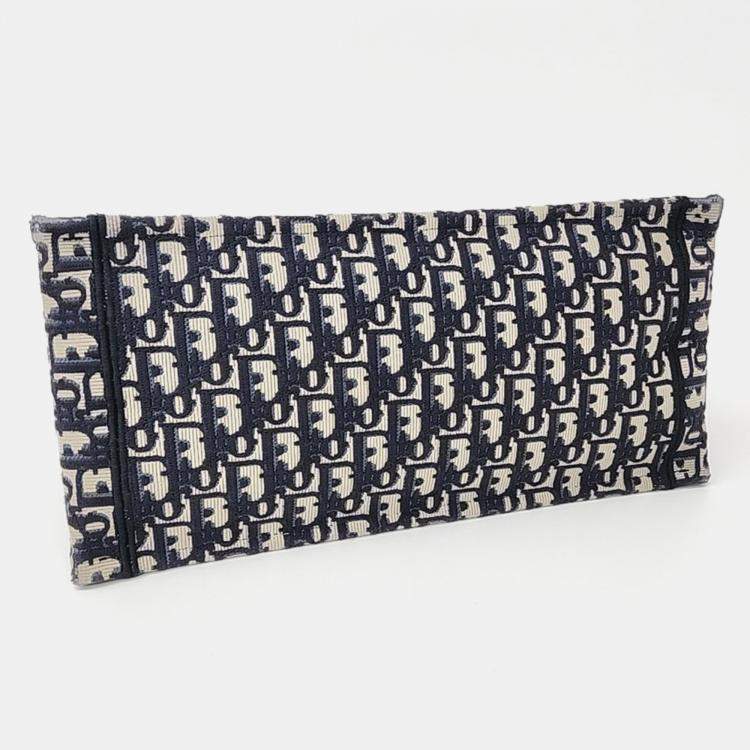 Pre Owned Dior Beige Navy Blue Fabric Oblique Book Tote Bag