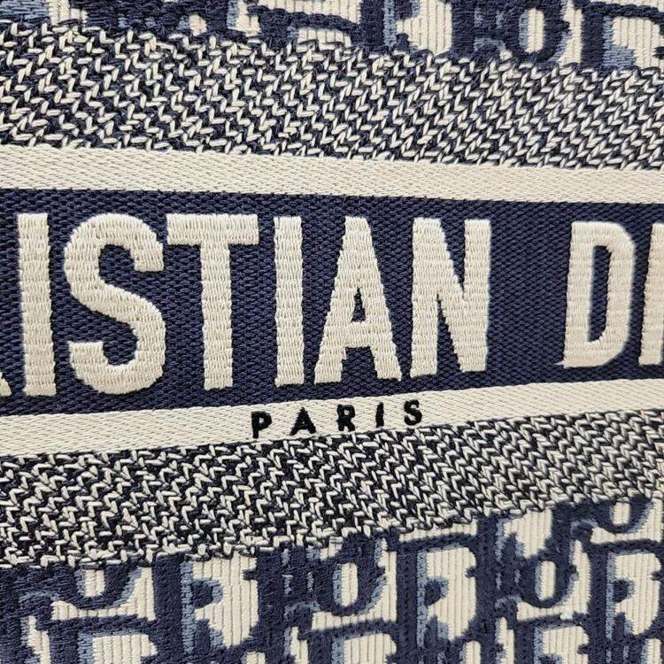 Pre Owned Dior Beige Navy Blue Fabric Oblique Book Tote Bag